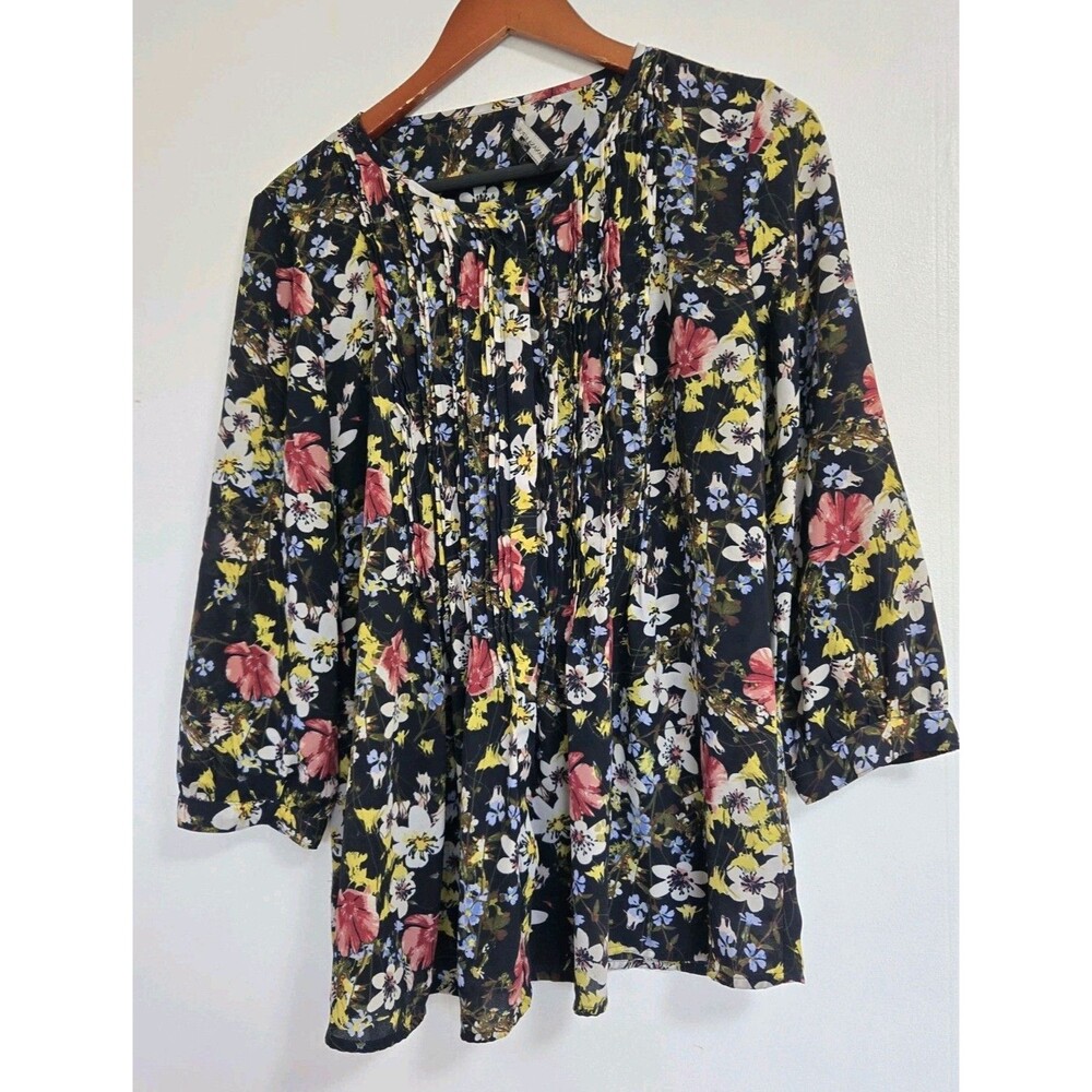 Banana Republic Blouse Womens M Dark Floral Pintuck Black Festival Cottagecore